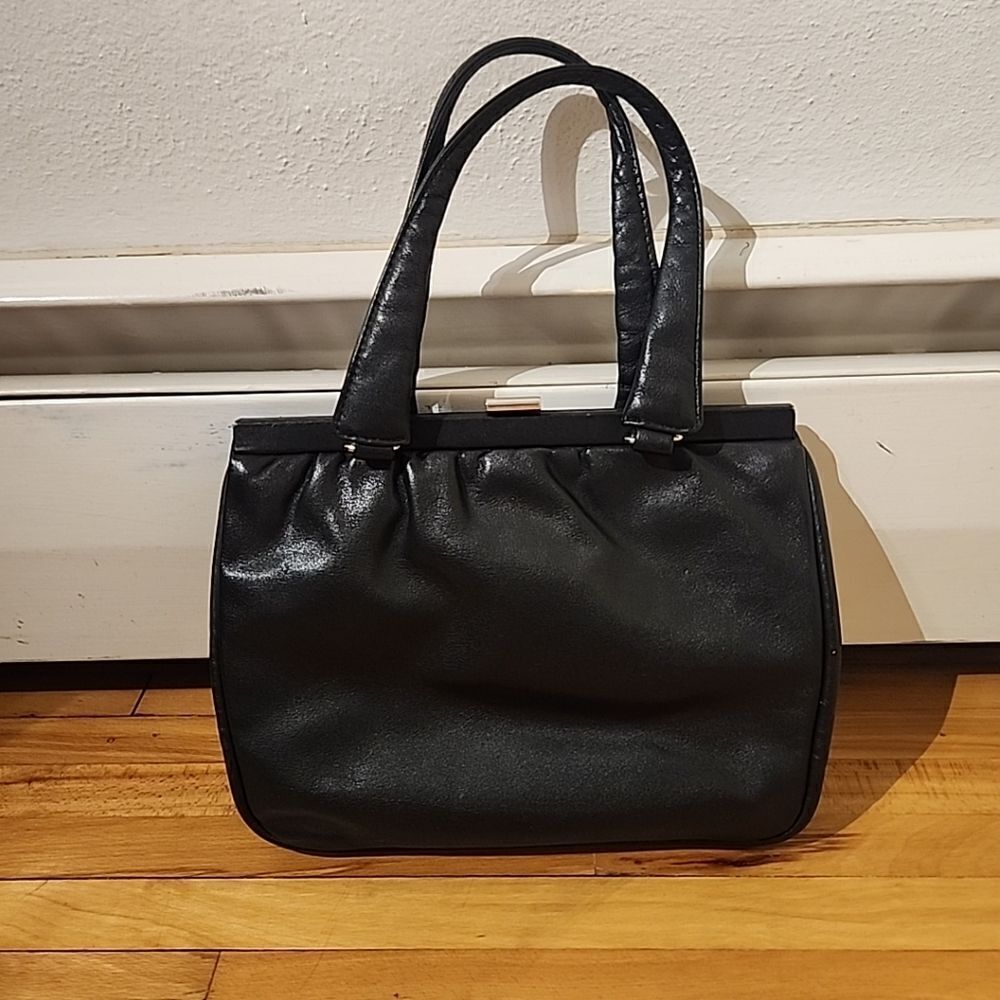 Vintage Shoulder Gold Pfeil Leather Black Hand Bag Evening Purse Clutch